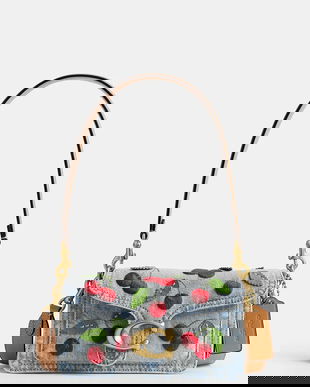 Coach geantă crossbody pentru femei, din piele Cherry Embroidered Denim Tabby 20