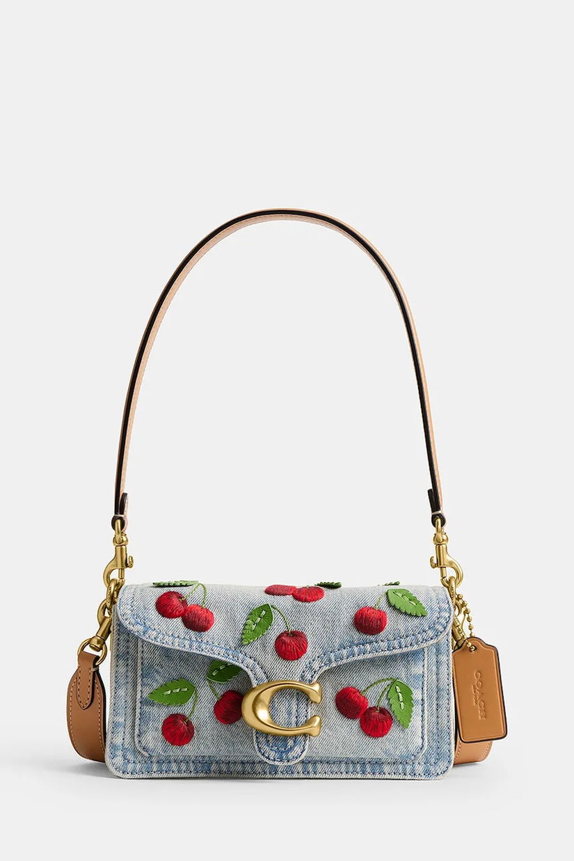 Coach geantă crossbody pentru femei, din piele Cherry Embroidered Denim Tabby 20