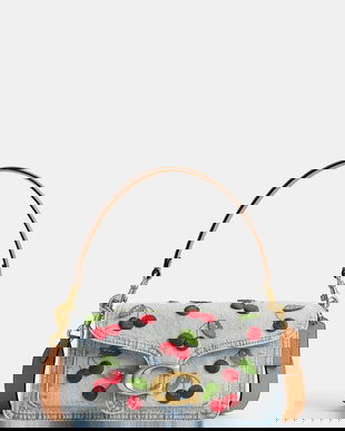 Coach geantă crossbody pentru femei, din piele Cherry Embroidered Denim Tabby 26