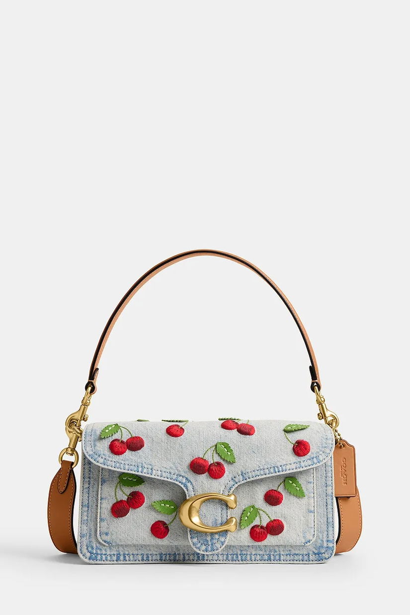 Coach geantă crossbody pentru femei, din piele Cherry Embroidered Denim Tabby 26