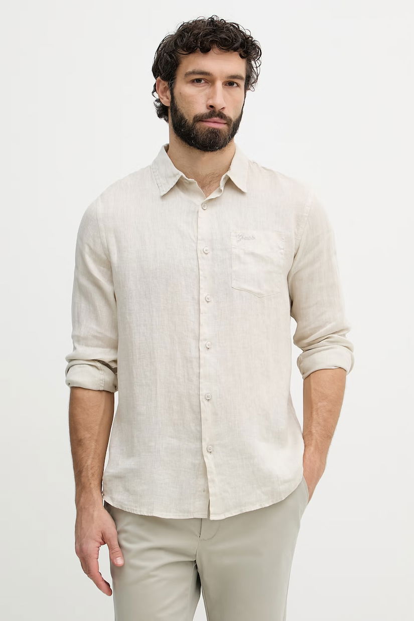 Guess cămașă pentru bărbați, din in