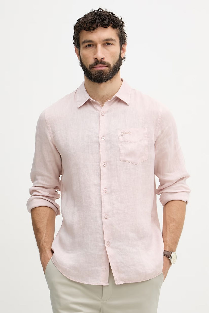 Guess cămașă pentru bărbați, din in