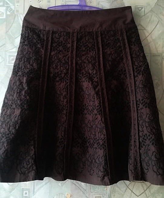 fusta maro bumbac cu broderie , Mexx , 40