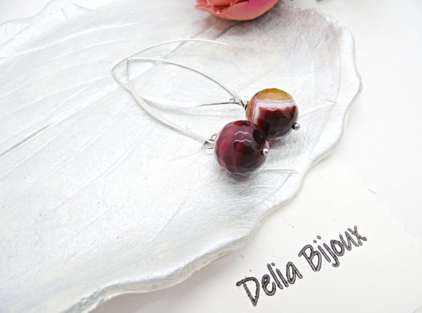 Cercei lungi cu agat natural fațetat (cod1404)