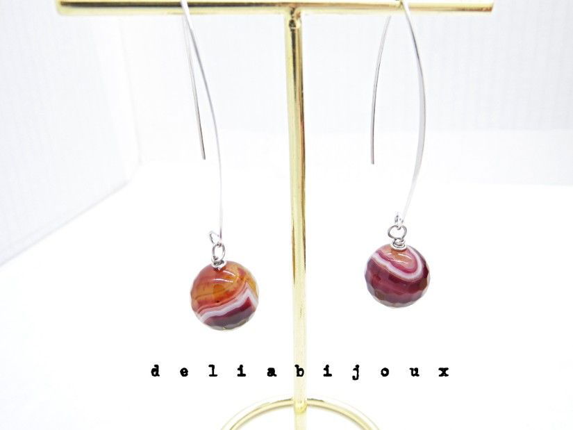 Cercei lungi cu agat natural fațetat (cod1404)