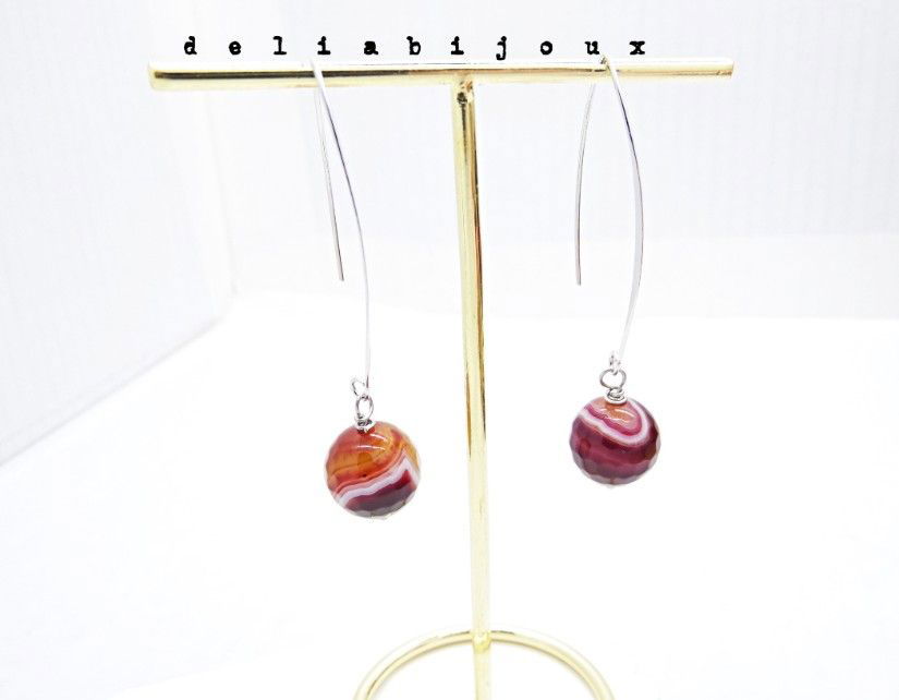 Cercei lungi cu agat natural fațetat (cod1404)