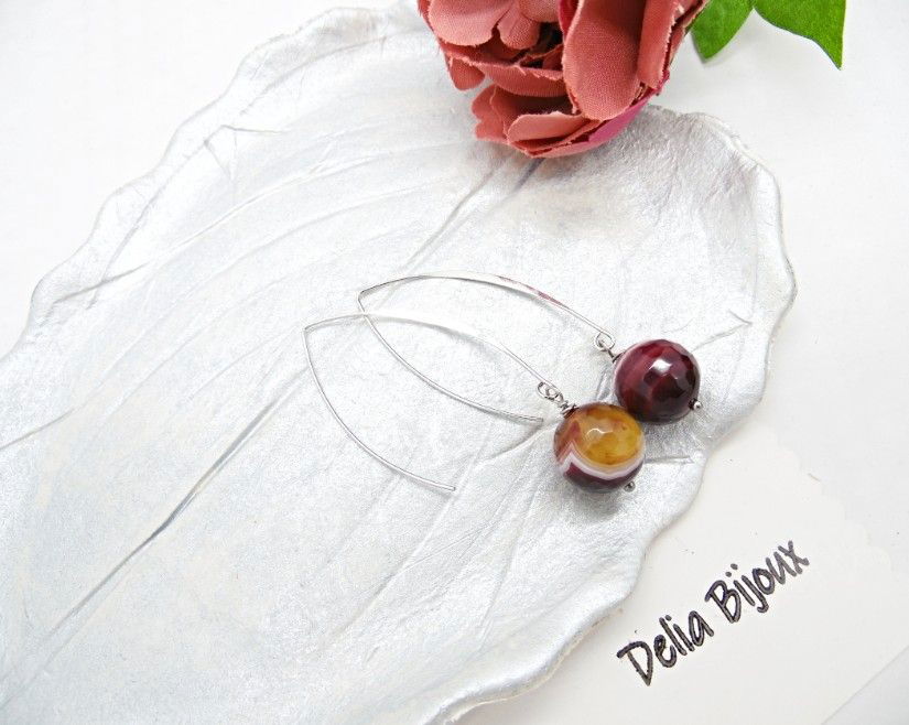 Cercei lungi cu agat natural fațetat (cod1404)