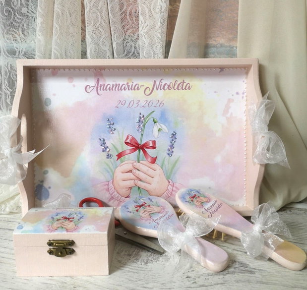 Set personalizat pentru taierea motului/ un an - tema ghiocel