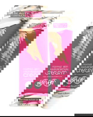 Crema depilatoare cu ulei de trandafiri, pentru piele normala (picioare, axila si linia bikinilor) Beauty Formulas, 100 ml