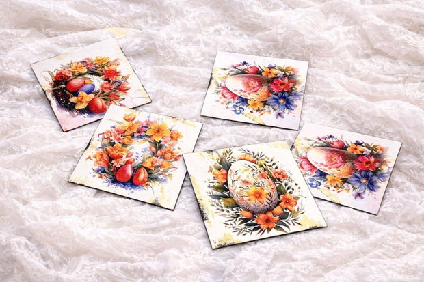 Set handmade Paște suport lumânare din lemn decorat manual + suporturi pahare cu iepurași 01908
