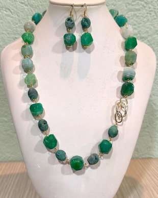 SET ~MOSS IN MORNING LIGHT~ agate maxifatetate,agate druzy,zirconia,inox auriu