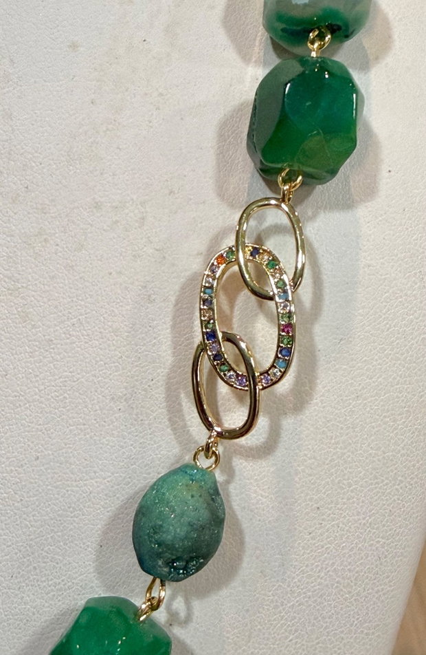 SET ~MOSS IN MORNING LIGHT~ agate maxifatetate,agate druzy,zirconia,inox auriu