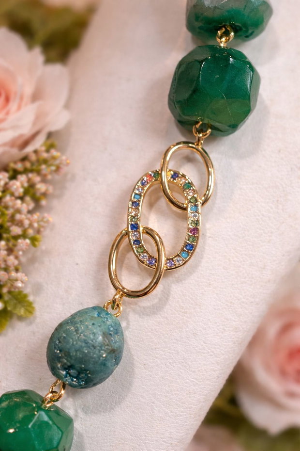 SET ~MOSS IN MORNING LIGHT~ agate maxifatetate,agate druzy,zirconia,inox auriu