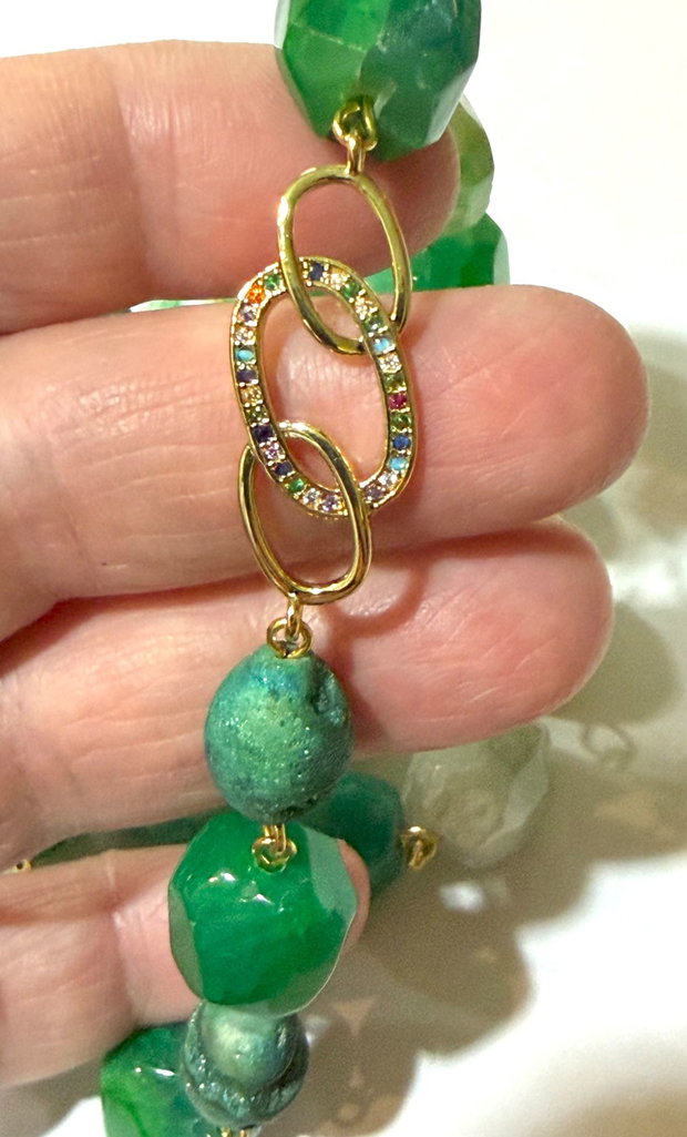 SET ~MOSS IN MORNING LIGHT~ agate maxifatetate,agate druzy,zirconia,inox auriu