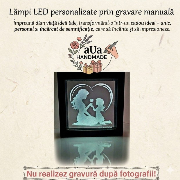 Lampă LED personalizată gravură manuală pe sticlă - la comandă !