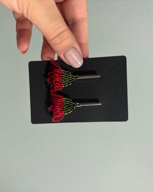 Cercei handmade red flower