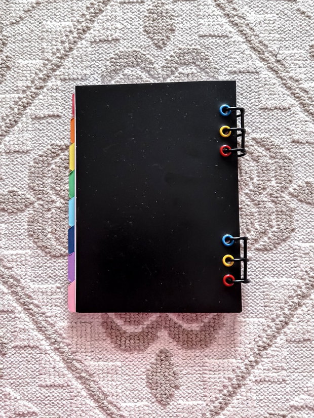 CAIET MECANIC A5 cu Refill Rezerve Foi - Basic Negru Detalii Metalice Colorate si Separatoare (Planner, Organizator)