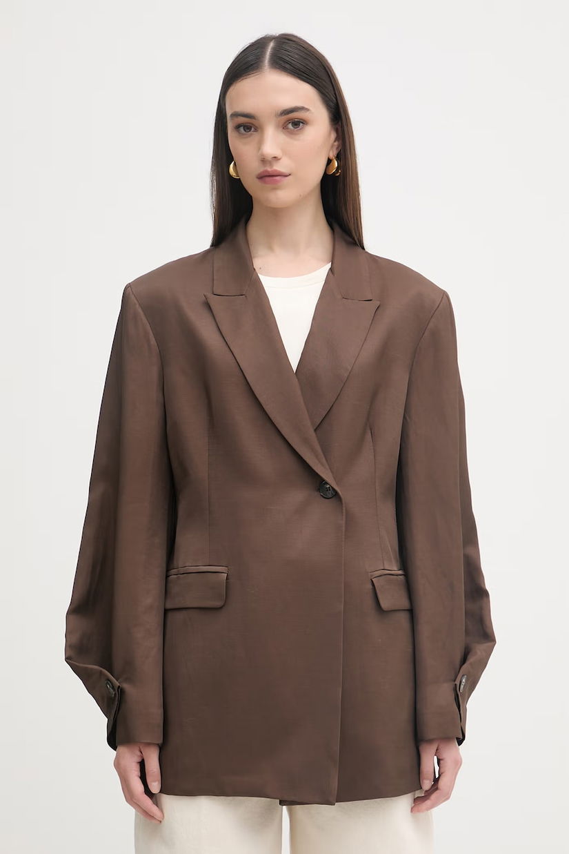 Haveone sacou cu două rânduri de nasturi pentru femei, cu amestec de in