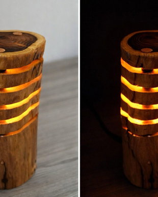 Lampă decorativă din lemn natural cu lumină ambientală  design unicat