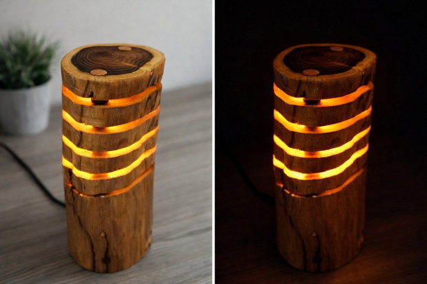 Lampă decorativă din lemn natural cu lumină ambientală design unicat