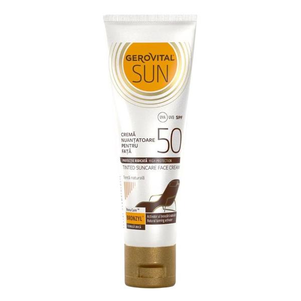 Crema Nuantatoare pentru Fata cu Protectie Solara SPF 50 - Gerovital Sun Tinted Suncream Face Cream, 50 ml