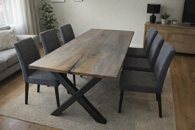 Masă dining din stejar masiv gri lemn natural - dimensiuni personalizate - ATP Wood