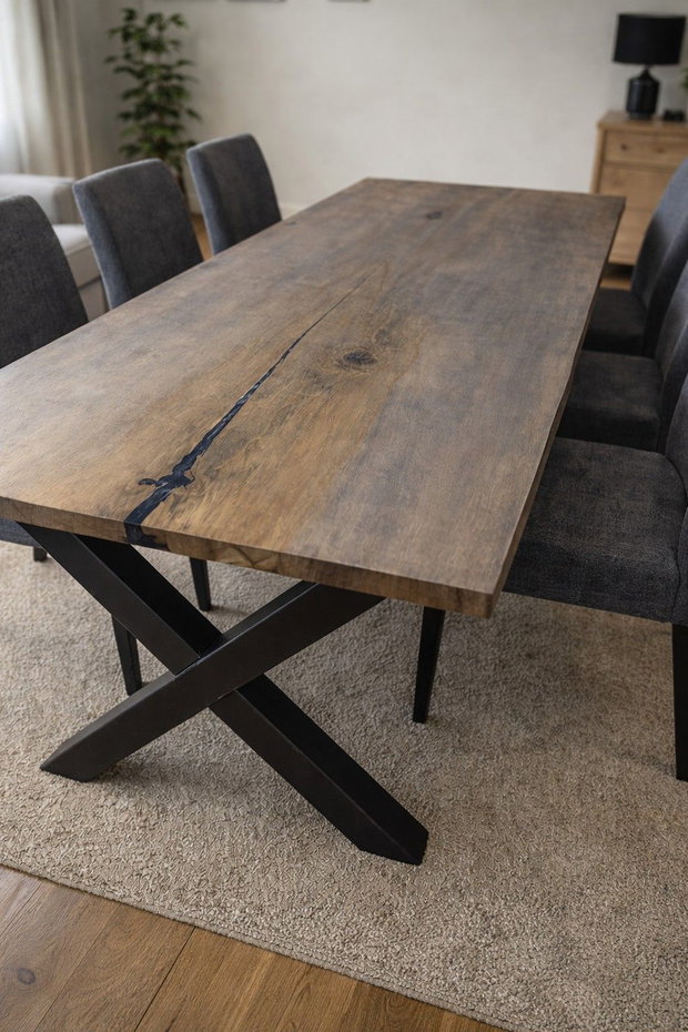Masă dining din stejar masiv gri lemn natural - dimensiuni personalizate - ATP Wood