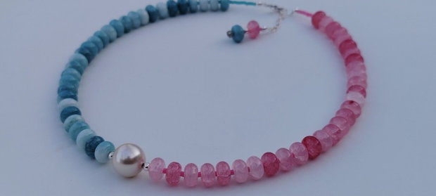 Colier mărgele abac, cu perlă Swarovski și elemente Argint 925