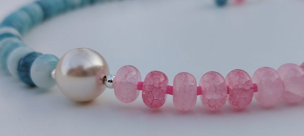Colier mărgele abac, cu perlă Swarovski și elemente Argint 925