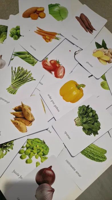 Set de 46 de cartonașe Montessori cu legume