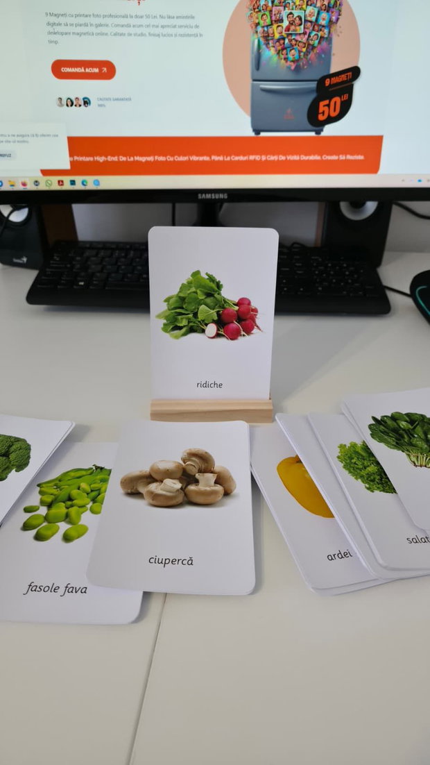 Set de 46 de cartonașe Montessori cu legume