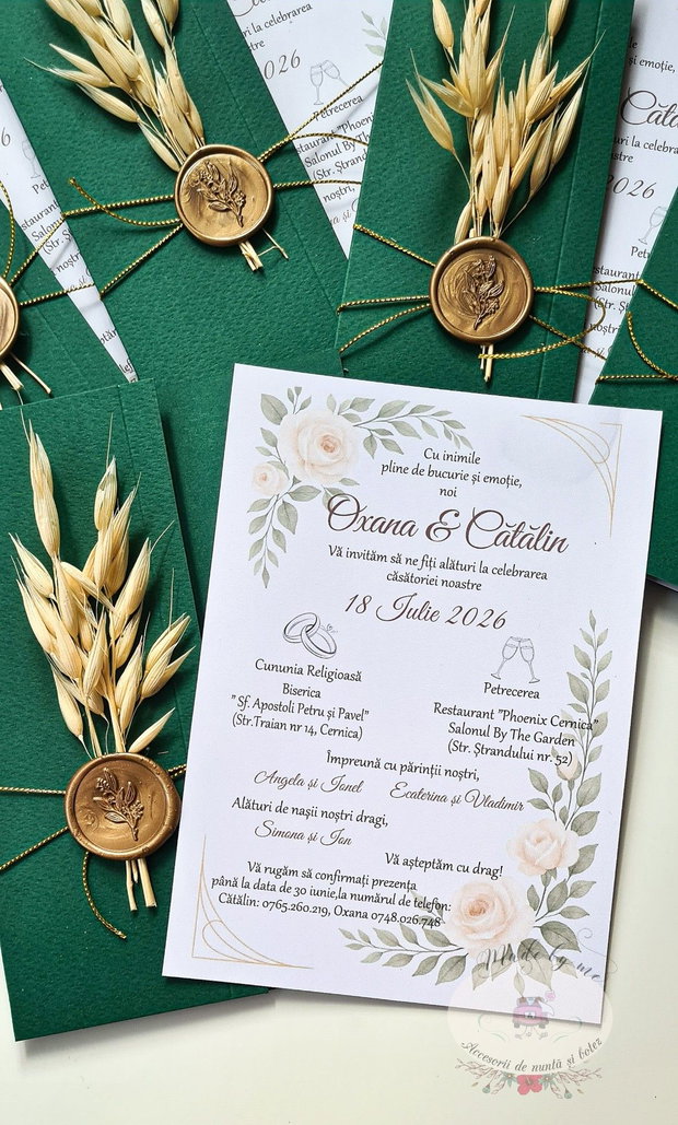 Invitatie nunta cu trandafiri crem