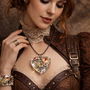 Set bijuterii steampunk handmade  pandantiv inimă & brățară din rășină crystal clear cu mecanisme 01924