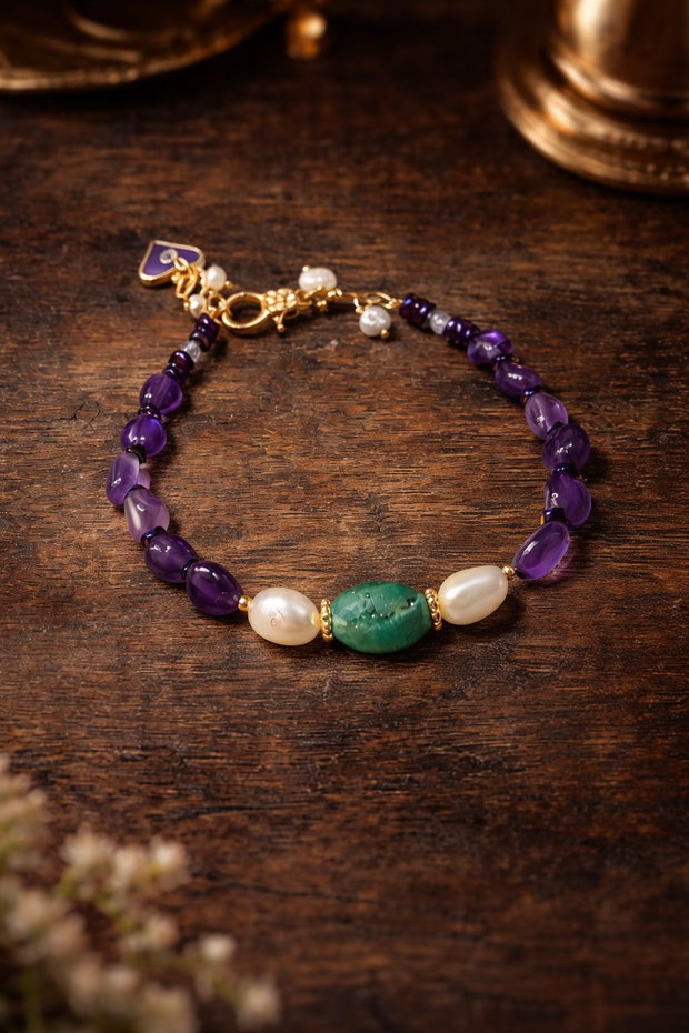 BRĂȚARĂ ~AMETHYST MOSS ~ ametist,hematit electroplacat,perle cultură,agata druzy,inox auriu