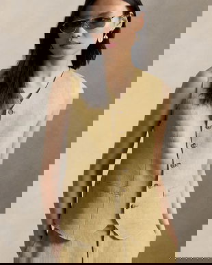 Polo Ralph Lauren vestă cu nasturi de damă din in DELAVE LINEN