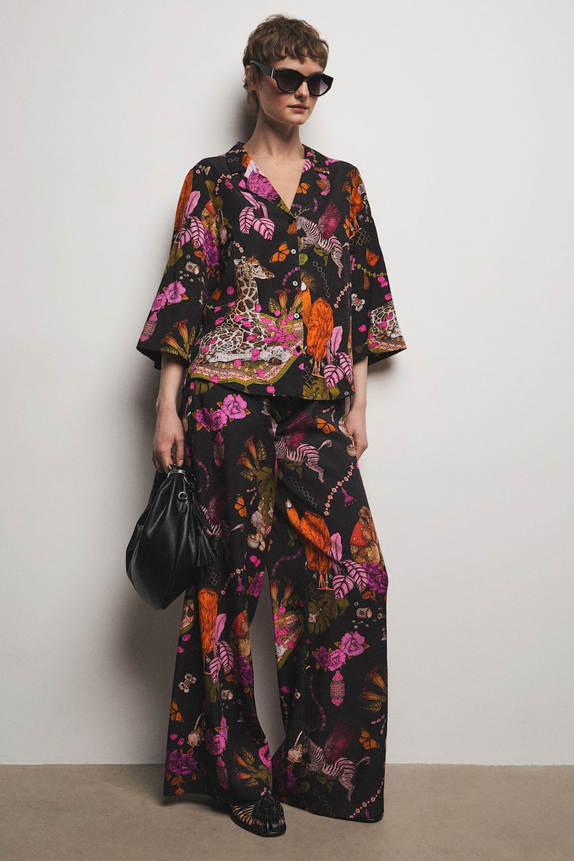 Medicine pantaloni wide leg pentru femei, cu lyocell