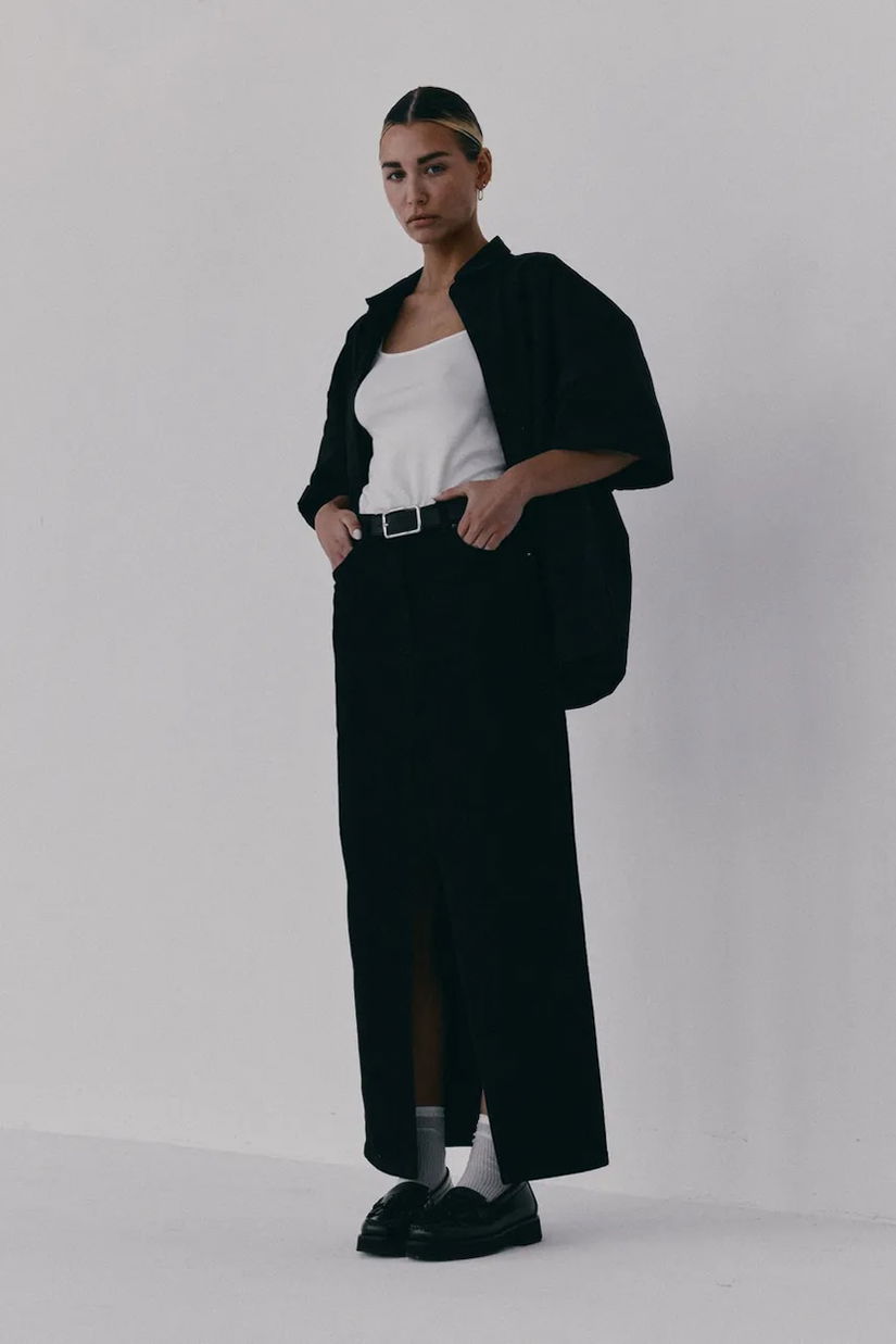 Muuv. Fustă cu crăpătură bumbac cu elastan NANTES