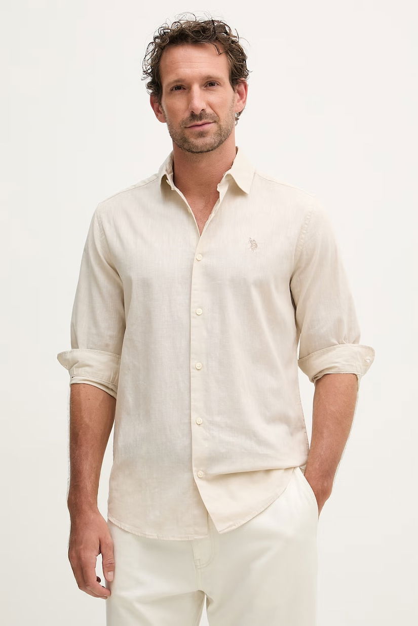 U.S. Polo Assn. Cămașă safari de bărbați cu in LINEN BLEND LS