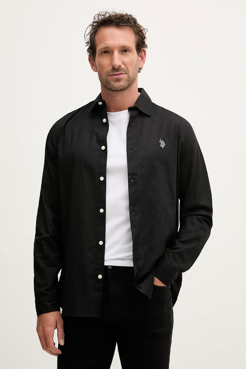 U.S. Polo Assn. cămașă safari bărbați cu in LINEN BLEND LS