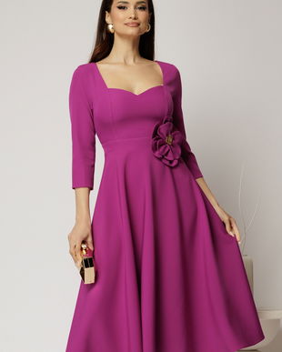 Rochie DY Fashion magenta de ocazie cu decolteu inima si detaliu pe talie