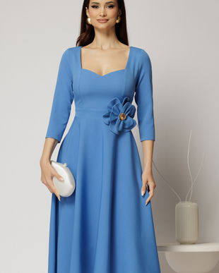 Rochie DY Fashion albastra de ocazie cu decolteu inima si detaliu pe talie