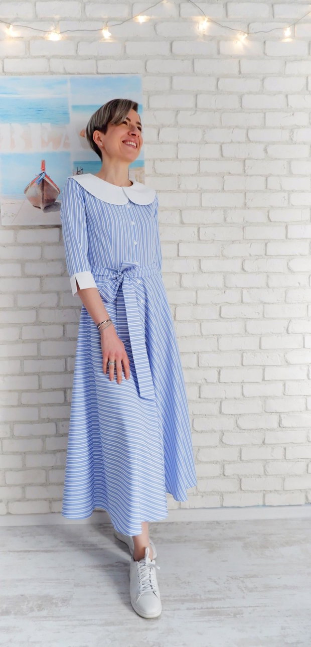 Rochie Camasa Bleu cu Guler Mare Rotund