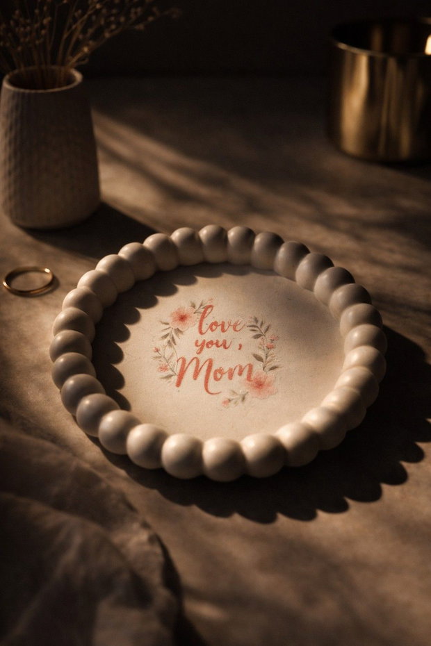 Tavita ceramica handmade TE IUBESC MAMA, cadou pentru mama, suport bijuterii delicat, decor minimalist, produs unic lucrat manual in Romania