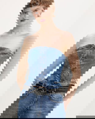 Karl Lagerfeld Jeans bluză cu corset pentru femei, din bumbac