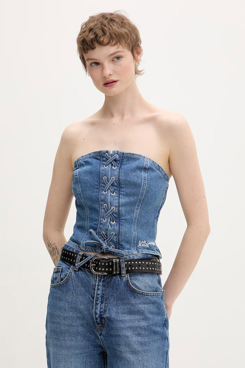 Karl Lagerfeld Jeans bluză cu corset pentru femei, din bumbac