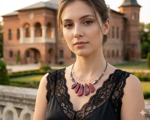 Colier Statement Handmade din Agate si hematit- design modern, elegant și plin de personalitate (cod1354)