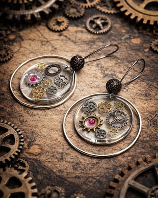 cercei steampunk handmade din rășină cu mecanisme de ceas 01932