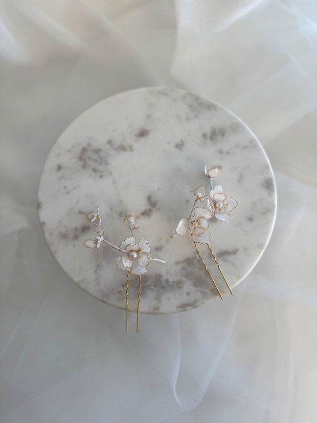 Ace de par/accesoriu mireasa cu flori albe