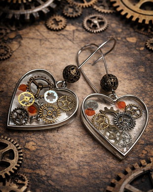 cercei steampunk handmade din rășină cu mecanisme de ceas 01934