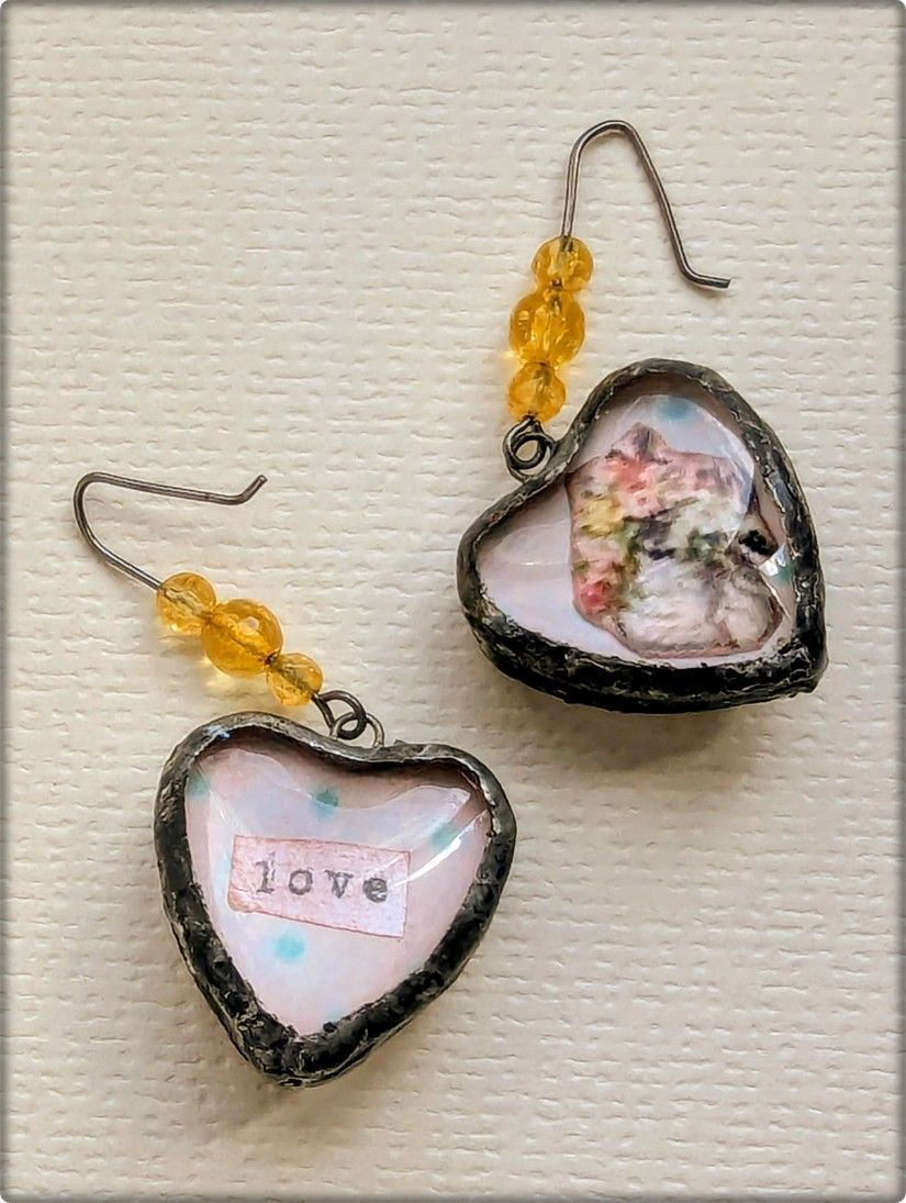 Cercei unicat  tehnica Tiffany cu citrin fațetat , design față-verso